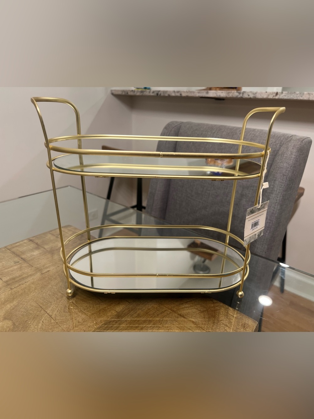 Gold Two-Tier vanity Mirrored Bathroom Organizer tray - Picture 2 of 6